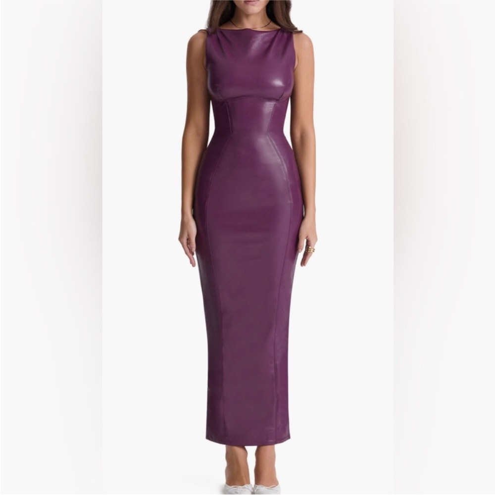 House of CB Plum Faux Leather Maxi Dress